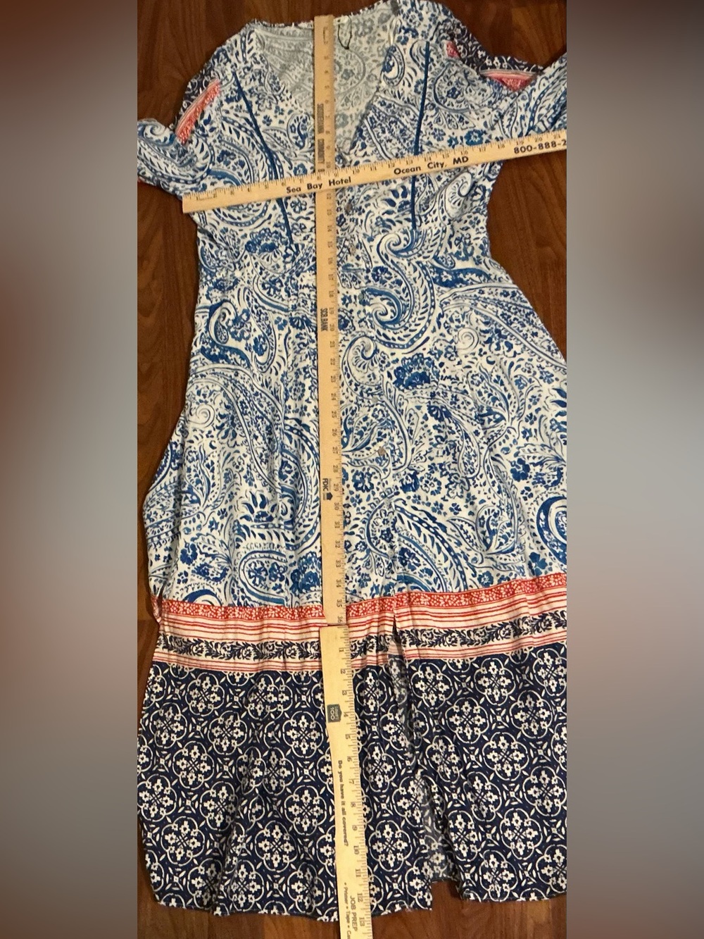 Zara XL Paisley Midi Dress Linen Blend Blue White Red Boho Prairie Resortwear - Picture 6 of 6